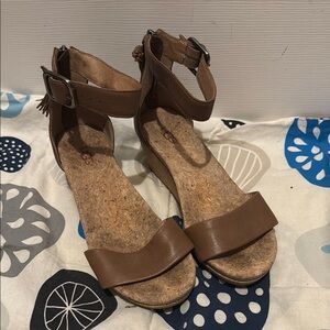 UGG Brown Wedge Sandals with Ankle Strap